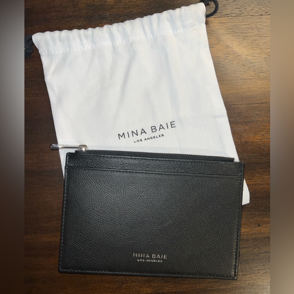NEW MINA BAIE Lijah Wallet Black Leather Silver Hardware